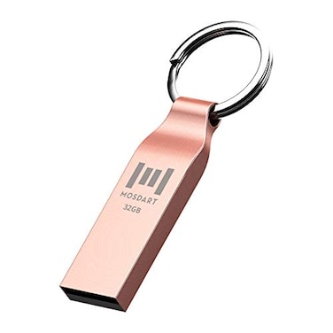 MOSDART Waterproof 32GB USB20 Flash Drive FAT32 Metal Memory Stick with Keychain for System Back Data Storage Rose Gold