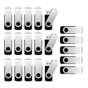 Maspen 20 Pack 4GB Bulk USB 20 Flash Drives Thumb Drive Swivel Memory Stick JumpDrive Black 4 GB 20 Pieces