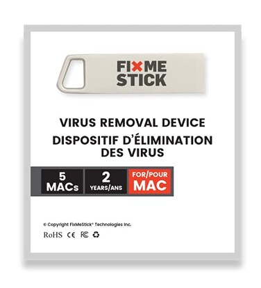 FixMeStick Computer Virus Removal Stick for Apple Macs Unlimited Use on Up to 5 Apple Laptops or Desktops for 2 Years Works with Your Antivirus