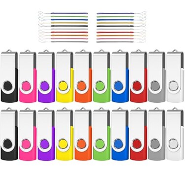 AreTop 20 Pack Flash Drives 512MB USB 20 Pendrive Bulk USB Drives 20 Pack Flash Drives Memory Stick Thumb Drives Bulk 20Pack 512MB Multicolors