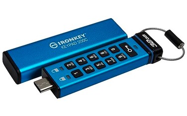 Kingston Ironkey Keypad 200 USBC 32GB Encrypted Flash Drive OS Independent FIPS 1403 Level 3 XTSAES 256bit BadUSB and Brute Force Protection MultiPin Option IKKP200C32GB