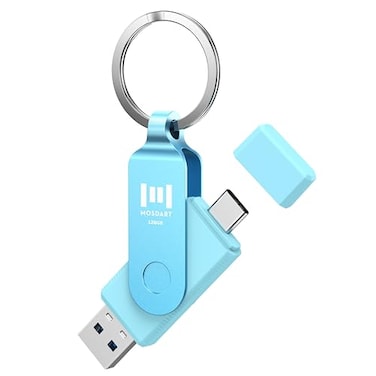 MOSDART 128GB USB C 32 Fast Speed C and A Dual Flash Drive exFAT Memory Stick with Keychain and LED Indicator for iPhone 151617 Android Phone iPad MacBook and Other Laptops Sky Blue