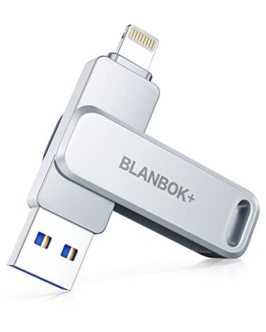 BLANBOKMFi 256GB Flash Drive for iPhone Photo Stick USB Memory Stick High Speed iPhone Flash Drive External Memory Storage USB Stick Thumb Drive for iPhoneiPadAndroidPC Metallic Silver