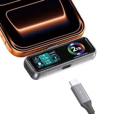 TWOPAN Magnetic Portable iPhone SSD for ProRes 4K 60fps Video 2TB External Hard Drive Super Storage for iPhone 171615 ProPro Max iMacMacBook LCD Display USBC PD 30 Port Builtin Cooling Fan