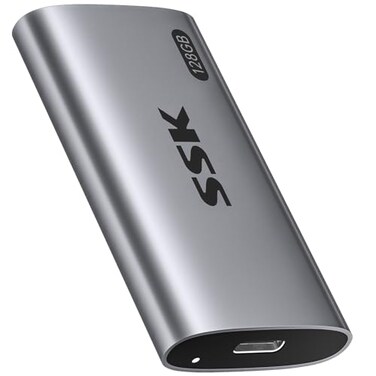 SSK 128GB SSD External Hard Drive Portable SSD Up to 550MBs Fast Solid State Drives External Drive USB 32 Gen2 for iPhone 15Pro Windows Mac Android with LED Light Trim SMART Supported