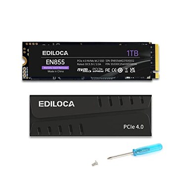 Ediloca 1TB PS5 SSD with Heatsink PCIe Gen4 NVMe M2 Gaming SSD 7400MBs Read 1GB DRAM Cache 3D TLC Internal Solid State Drive Compatible with PS5 PCEN855