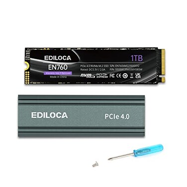 Ediloca 1TB M2 NVME SSD with Heatsink PCIe Gen40 NVMe M2 2280 3D NAND TLC 5000MBs Read Internal Solid State Drive for PS5PC Dynamic SLC Cache PS5 Storage ExpansionEN760