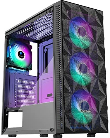 MOROVOL PC Case PreInstall 4 RGB Fans ATX Gaming Computer Case with DiamondShaped Mesh Front Tempered Glass Side Panel USB 30 Airflow Mid Tower case621