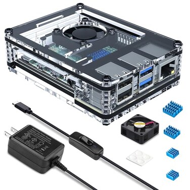 Miuzei Case for Raspberry Pi 4 with Fan Cooling Pi 4B Case with 5V 3A Power Supply 4 pcs Aluminum Heatsinks Support Pi 4 Model B 8gb4gb