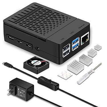 iUniker 20W 5V 4A Raspberry Pi 4 Case with 20W 5V 4A USB C Raspberry Pi 4 Power Supply with Switch Heatsink 40mm Cooling Fan for Pi 4 4 8gb4gb2gb