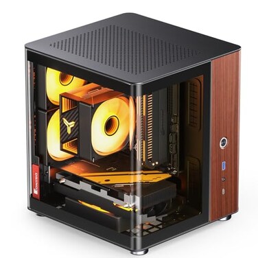 JONSBO TK0 Black ITX Mini Tower PC Case Hyperboloid Glass Desktop DesignSeparated Cabinet Structure Al Alloy Shell DTXITX Walnut Wood Computer Case Sff CaseBlack