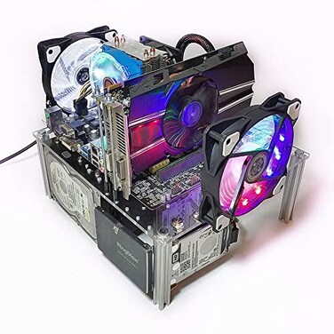 MerainMe PC Open Chassis Stackable Computer Case Heat Dissipation Acrylic MATX ITX Motherboard Test Bench Platform DIY Computer Case Transparent Support CPU Water Cooling