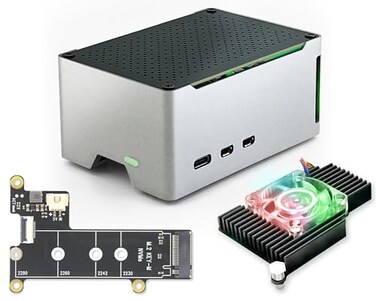 ElectroCookie Raspberry Pi 5 Case Aluminum Compact Case with M2 NVMe SSD PCIe HAT and Active RGB Lighting Cooler Black Case M2 HATX1001