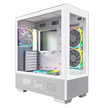 Montech Sky Two Dual Tempered Glass 4X PWM ARGB Fans PreInstalled ATX Gaming Mid Tower Computer Case Type C High Airflow Performance White
