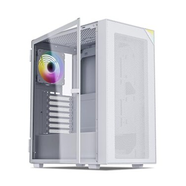 Vetroo AL800 Mid Tower ATX PC Computer Case Door Opening Design Tempered Glass Adjustable LED Strip PreInstalled ARGB PWM FDB Fan in Rear Support for 50 Series GPUs White
