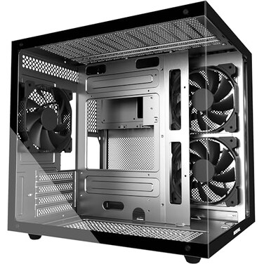 MOROVOL MATX PC Case270 Panoramic Tempered Glass Panel Gaming PC Case3 Fans PreInstalled MicroATX Computer CaseUSB 30BlackV3