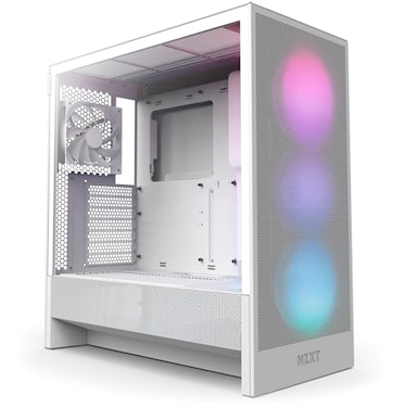 NZXT H5 Flow RGB 2024 Compact ATX MidTower PC Gaming Case High Airflow F360 RGB Core CV Included 360mm Front 240mm Top Radiator Support Cable Management Tempered Glass White