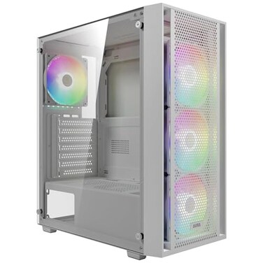 GAMDIAS White ATX Mid Tower Gaming Computer PC Case with Side Tempered Glass Preinstalled 4X 120mm ARGB Fans Support Up to 6X 120mm Fans 360mm AIORadiator 340mm GPUVGA 160mm CPU Air Cooler