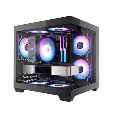 darkFlash ITX PC Case PreInstall 3 PWM ARGB Fans Computer Case Full View Dual Tempered Glass ITX Case Mini Size Supports 240mm AIOC275P Black