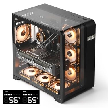 darkFlash ATX MidTower PC Case with Screen Three Side Glass Curved Full View Dual Gaming PC Case 4 PWM ARGB Fans Computer Case PreInstalled Type C RTX 40 Compatible BlackL280