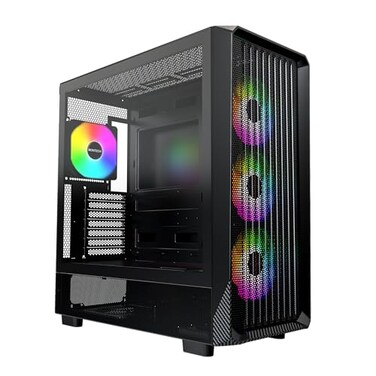 MONTECH X5 ATX MidTower Gaming PC Case High Airflow 3X 140mm and 1x 120mm ARGB Fans PreInstalled Glass Side Panel Carbon Print Accents GPU Holder Included Black