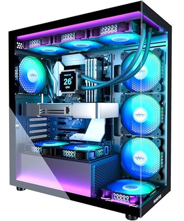 MUSETEX ATX PC Case 7 PWM ARGB Fans PreInstalled TypeC Mid Tower Computer Case with FullView Dual Tempered Glass Gaming PC Case BlackK2