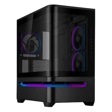 ASUS Prime AP202 ARGB Black mATX pc case with Fully Tempered Curved Glass Supports GPU up to 420mm Long 360mm radiators EasyDetach Rail Patented Slot Vent 3 Builtin ARGB Fans