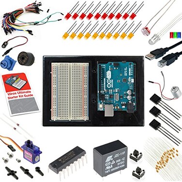 Vilros Arduino Uno Starter Kit Includes Arduino Uno R3 Board 190 Electronics Components Breadboard Jumper Wires DC Motor Servo Relay FullColor 72 Page Manual 190 Pieces