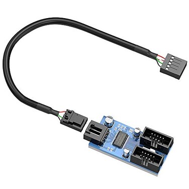 Rocketek Motherboard USB 20 9Pin Header to 2Port Hub Splitter 30CM Cable USB 9Pin Internal Cable Adapter