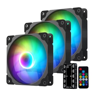 Vetroo 3Pack Computer Case Fan 120mm Address RGB PWM Cooling Fans High Performance with Controller Hub Black