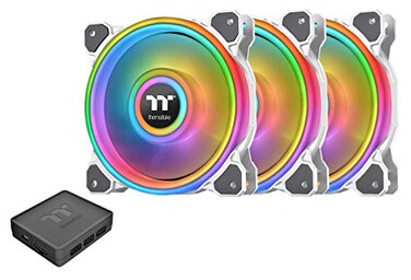 Thermaltake Riing Quad 120mm 168 Million RGB Color Alexa Razer Chroma Software Enabled 4 Light Rings 54 Addressable LED 9 Blades Hydraulic Bearing White CaseRadiator Fan 3 Pack CLF100PL12SWB