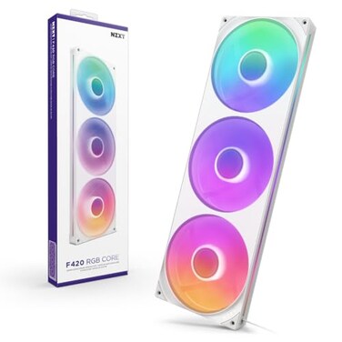 NZXT F420 RGB Core 420mm SingleFrame Fan Unit with 3 x 140mm RGB Fans Speed Lighting Control High Static Pressure Airflow Fluid Dynamic Bearings 8 aRGB LEDs Per Fan White