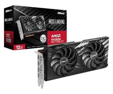 ASRock AMD Radeon RX 7700 XT Challenger 12GB GDDR6 192bit 0dB Silent Cooling 7680 x 4320 DisplayPort HDMI LED Indicator 18Gbps Dual Fan Graphics Card