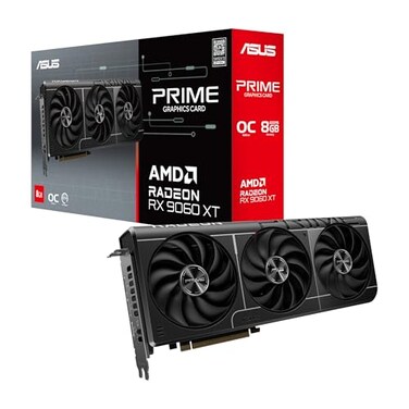 ASUS Prime AMD Radeon RX 9060 XT 8GB GDDR6 OC Edition Graphics Card AMD PCIe 50 HDMIDP 21 25Slot Design axialtech Fans Dual Ball Fan Bearings Dual BIOS GPU Guard