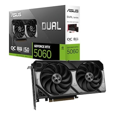 ASUS Dual NVIDIA GeForce RTX 5060 8GB GDDR7 OC Edition PCIe 50 8GB GDDR7 DLSS 4 HDMI 21b DisplayPort 21b 25Slot Design Axialtech Fan Design 0dB Technology