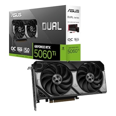 ASUS Dual NVIDIA GeForce RTX 5060 Ti 16GB GDDR7 OC Edition Graphics Card PCIe 50 DLSS 4 HDMI 21b DisplayPort 21b 25Slot Axialtech Fan 0dB Technology