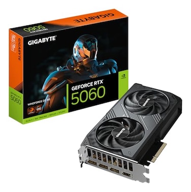 Gigabyte GeForce RTX 5060 WINDFORCE OC 8G Graphics Card 8GB GDDR7 128bit PCIE 50 2512 MHz Core Clock 3 x DisplayPort 1 x HDMI GVN5060WF2OC8GD
