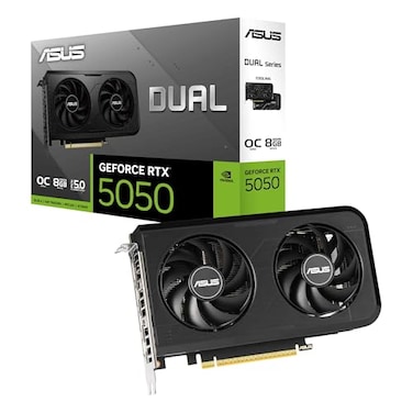 ASUS Dual NVIDIA GeForce RTX 5050 8GB GDDR6 OC Edition PCIe 50 8GB GDDR6 DLSS 4 HDMI 21b DisplayPort 21b 2Slot Axialtech Fan Design 0dB Technology Dual BIOS
