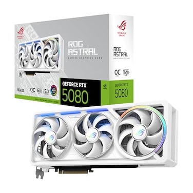 ASUS ROG Astral NVIDIA GeForce RTX 5080 16GB GDDR7 White OC Edition QuadFan Gaming Graphics Card Delivering unprecedented Airflow and air Pressure for Optimal Performance
