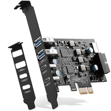 YEELIYA USB PCIe Card PCI Express to 6 Ports USB Expansion Card 2X Type A 2X USB C with External 20pin TypeE Header to Typec Front Panel 19pin Adapter Low Profile Bracket with Windows and Linux