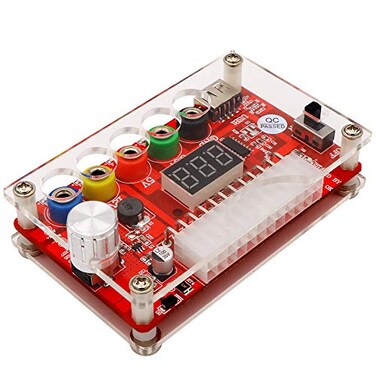 SUPERPLUS ATX Power Supply Breakout Board and Acrylic Case Kit with ADJ Adjustable Voltage Knob Supports 33V 5V 12V and 18V108V ADJ Output Voltage 3A Maximum Output Reset Protection
