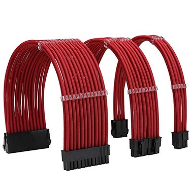 Formulamod Sleeved PSU Cable Extension Kit 18AWG Braided ATX 24PinDual PCIe 8PinCPU 8Pin for Mainstream Gaming Builds with Cable Combs red
