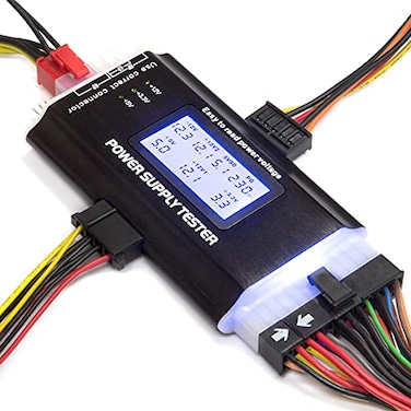 Kingwin Digital Power Supply Tester with LCD Screen Compatible with ATX ITX IDE HDD SATA and BTX EasytoUse Diagnostic Tool for PC Power Supply Testing Aluminum