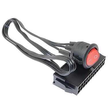 SQXBK 24Pin Female ATX PSU Power Supply Starter OnOff Switch Jumper Bridge with Braided Cable and Red Light
