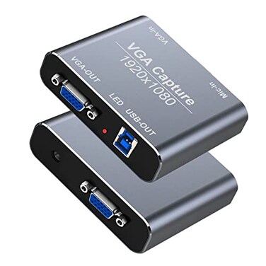 GRACETOP VGA Capture Card VGA to USB Capture Device with VGA Loopout Mic Input Support HD 720P Video for Gaming Streaming Teaching Video Conference Live Broadcasting