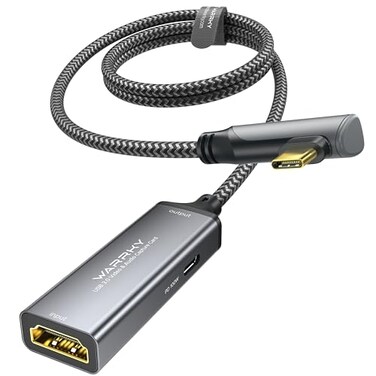 WARRKY Video Capture Card with 100W Power Delivery RightAngle USBC 1080P 60Hz HD Streaming Capture Card Designed for Quest 3 iPad Compatible with Switch PS5 PS4