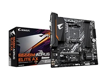 GIGABYTE B550M AORUS Elite AX rev 13 AMD AM4 mATX Motherboard Supports Ryzen 500040003000 Processors DDR4 53 Power Phase 2X M2 PCIe 40 USB 32 WIFI6E GbE LAN QFlash Plus RGB Fusion