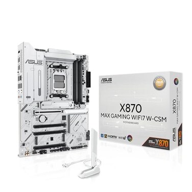 ASUS X870 MAX GAMING WIFI7 W AMD AM5 ATX Motherboard 8layer White PCB 1221 80A DrMOS DDR5 PCIe 50 x16 QRelease 3x M2 WiFi 7 QAntenna USB4 TypeC 25Gb LAN BIOS FlashBack Aura Sync