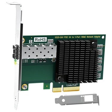 LinksTek X520DA1 10Gbs SFP Fiber Port Ethernet Adapter for NAS Desktop PCs PCIE x4 Interface to 10Gbs SFP Fiber Port NIC Card for Gaming Intel 82599 10Gbps Ethernet Controller X520DA1