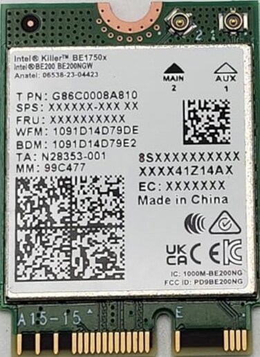 Intel Killer BE200 1750x BT 54 WiFi 7 Card with M2 pcie Key E Interface for Intel Processors Single Pack Ultra Low Latency Ideal for Gaming whiteGreen
